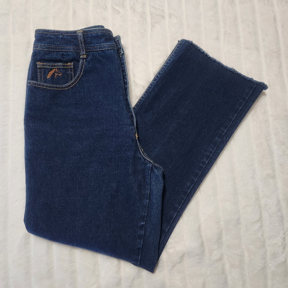 Vintage Jordache Jeans Women's Size 14 Horse Head Embroidered Raw Hem Dark Wash